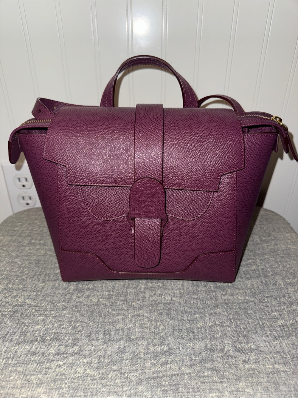 Senreve Plum/Burgundy Leather Structured Top-Handle Satchel-Authentic